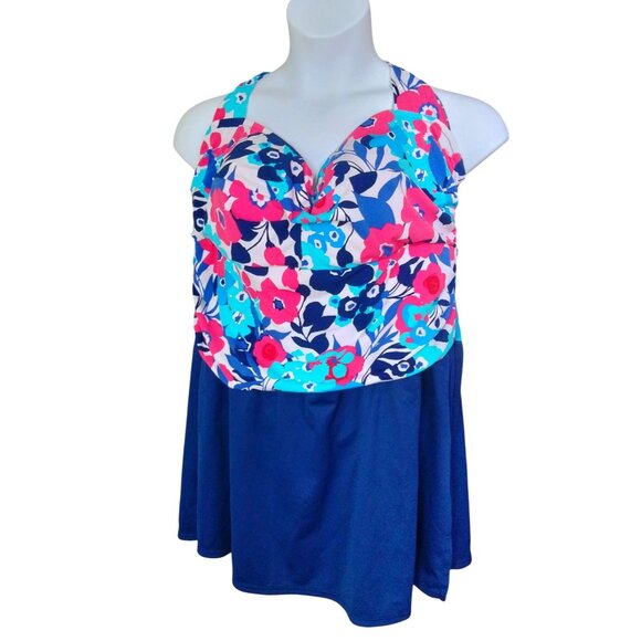 Suddenly Slim By Catalina Halter Floral Swim Dress Built-In Bra Plus Size 3X - Picture 2 of 6